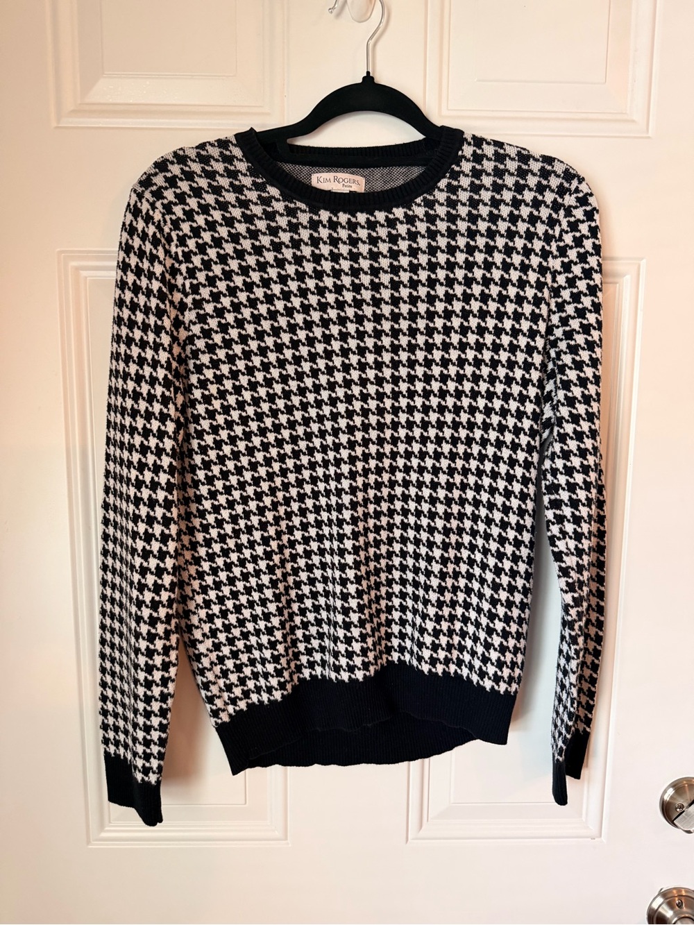 Kim Rogers Black & White Houndstooth Crewneck Sweater